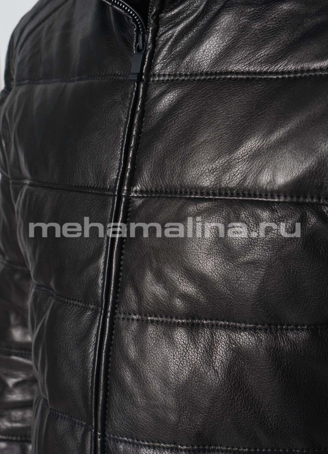 Кожаный пуховик с отделкой из овчины модель № KP-230 в рассрочку