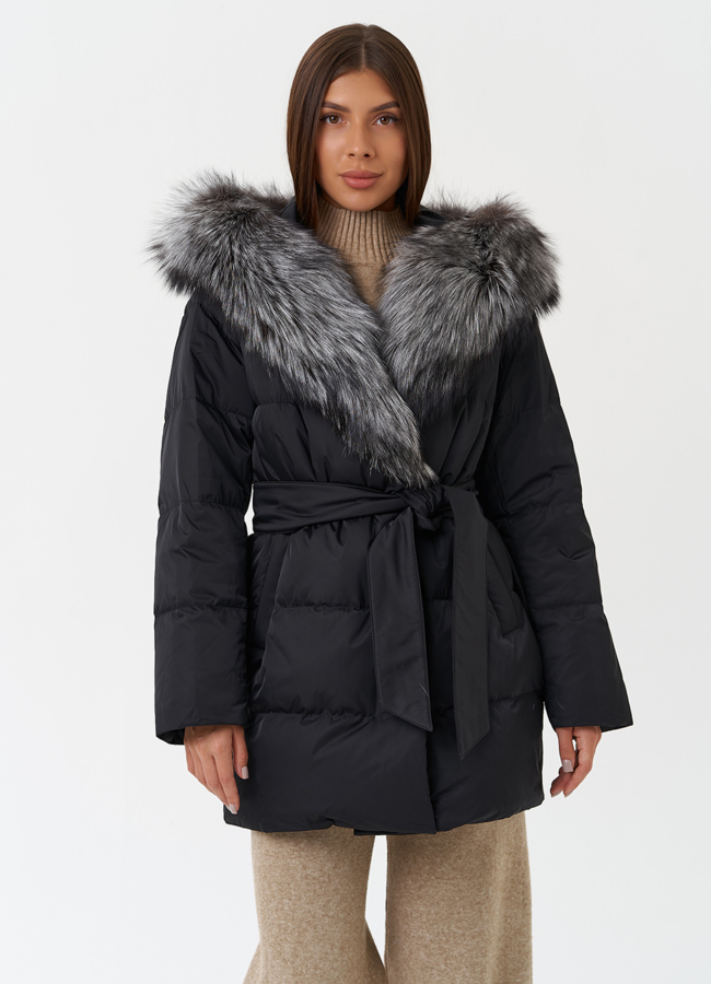 фото Пуховик с мехом чернобурки модель № 28856