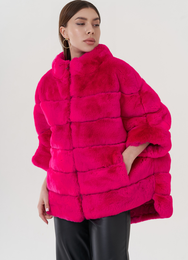 Шуба из меха кролика  модель № 25267 меха малина