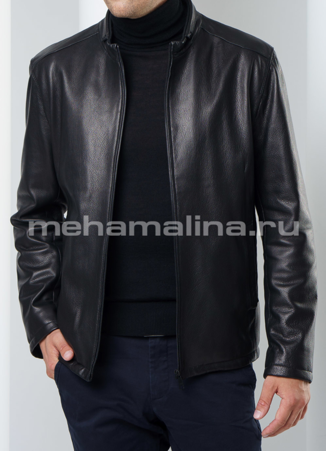 Кожаная куртка модель № KP-188 меха малина