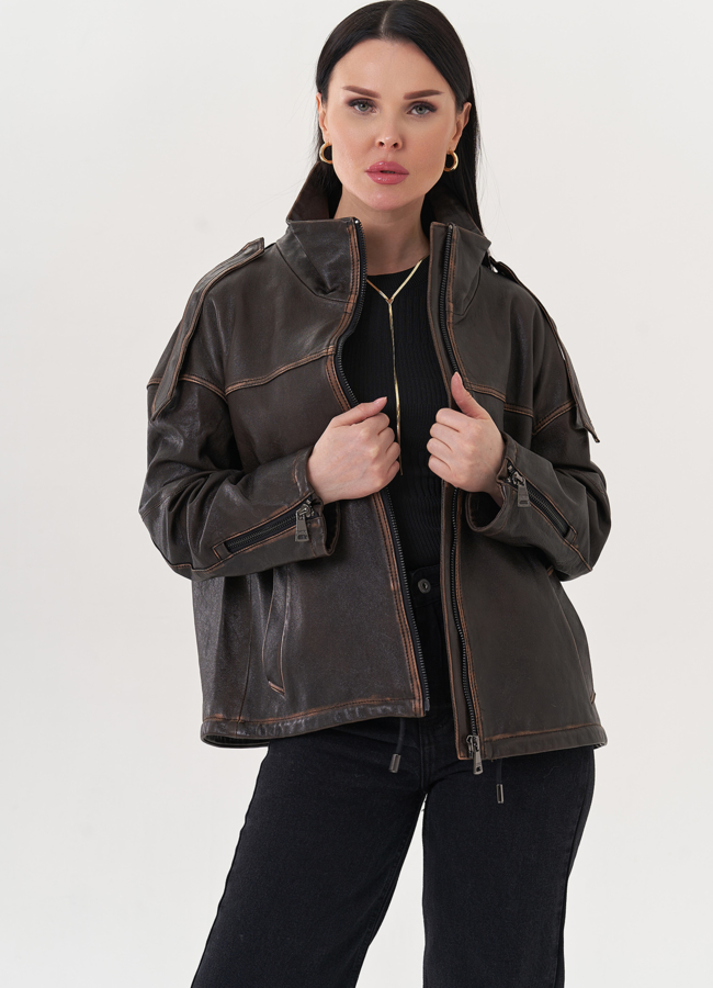 Кожаная куртка коричневого цвета модель № 26845 универмаг малина