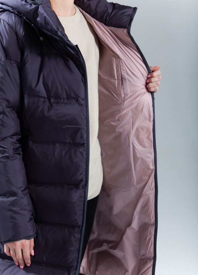 Пуховик женский с капюшоном серого цвета модель № 908YВ универмаг малина