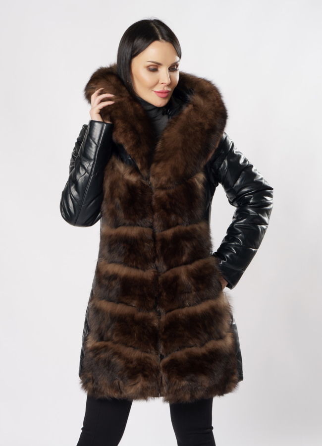 Пуховик трансформер из эко кожи черного цвета модель № 19244 универмаг малина