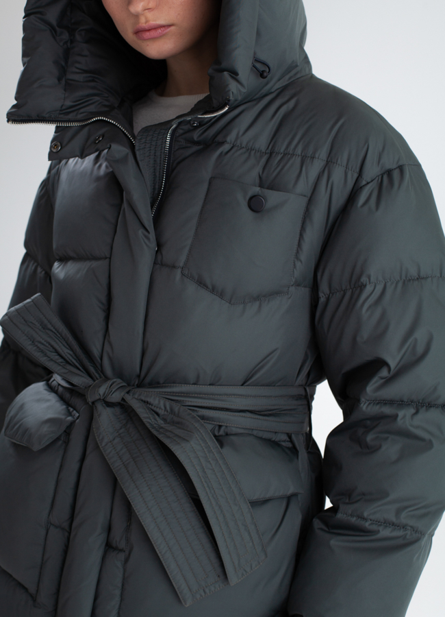 Женский пуховик с поясом модель № 23341 в кредит