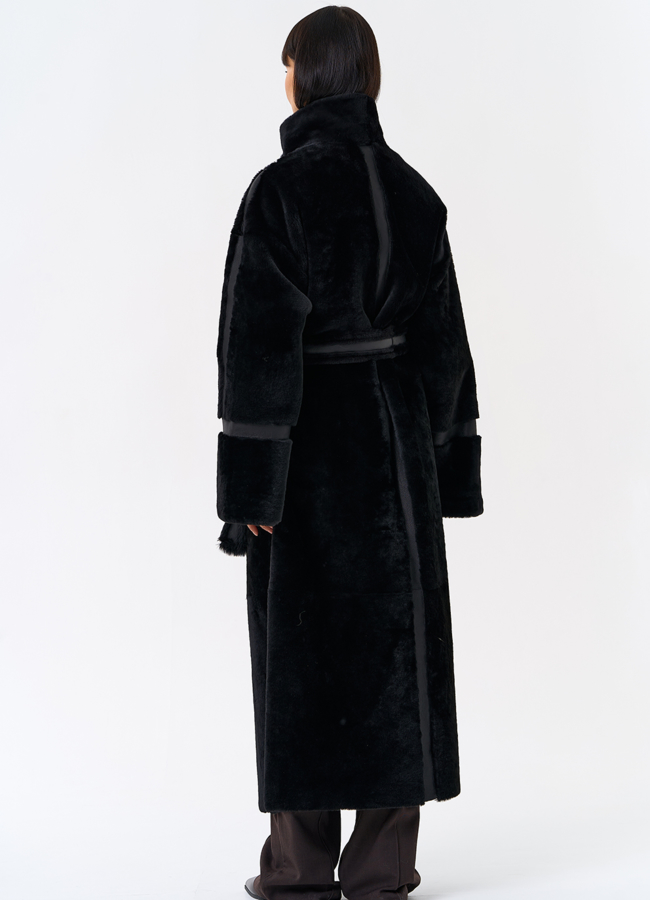 фото Женская двухсторонняя дубленка с воротником стойкой модель № 31914