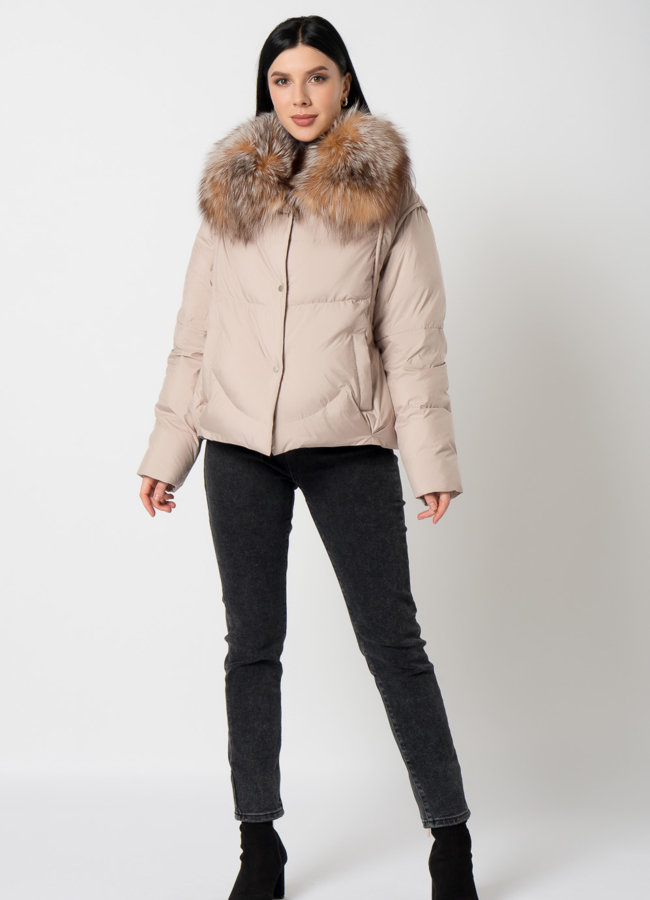 фото Куртка - пуховик бежевого цвета модель № 2265