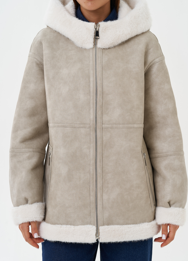 Двухсторонняя дубленка с капюшоном модель № 27759 в рассрочку