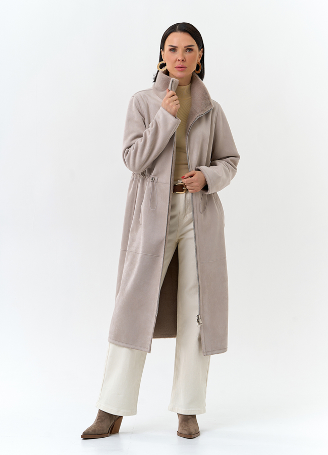 Светлая дубленка из эко замши модель № 32692 универмаг малина