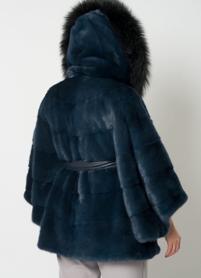 Шуба из норки в синем цвете  модель № 21688 в кредит