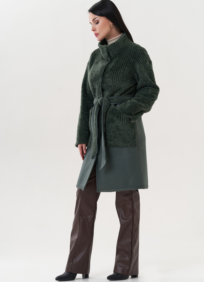 фото Двухсторонняя эко дубленка с поясом модель № 26733