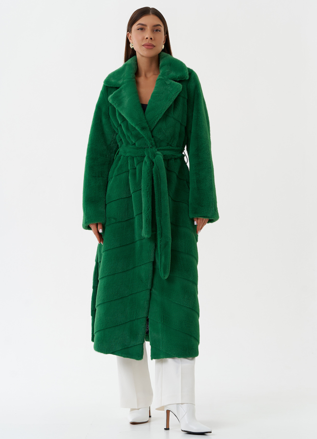 Пальто из эко меха с английским воротником модель № 26675 меха малина