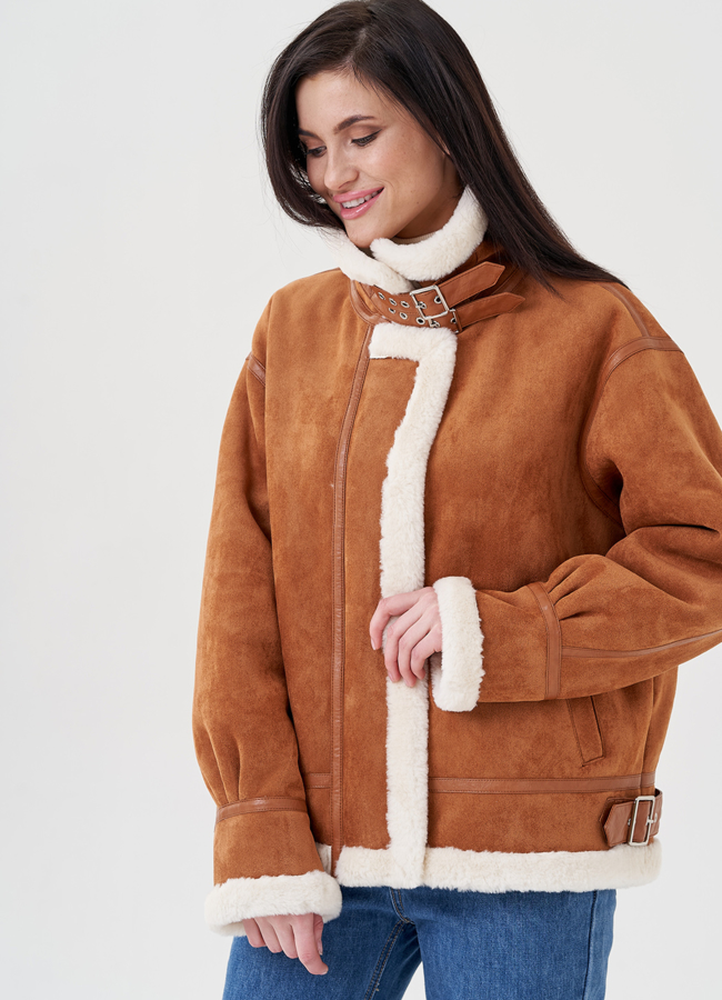 Дубленка женская  из эко замши  модель № 23953 универмаг малина