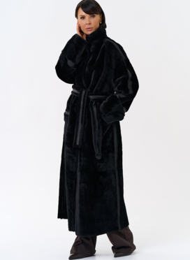 Женская двухсторонняя дубленка с воротником стойкой