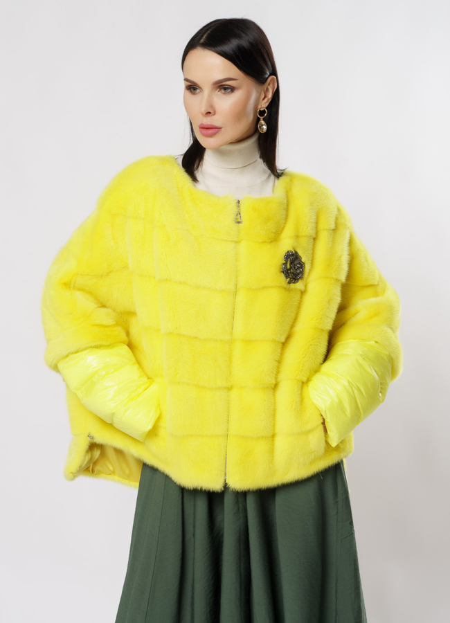 Куртка из норки желтого цвета на молнии модель № S-880 универмаг малина