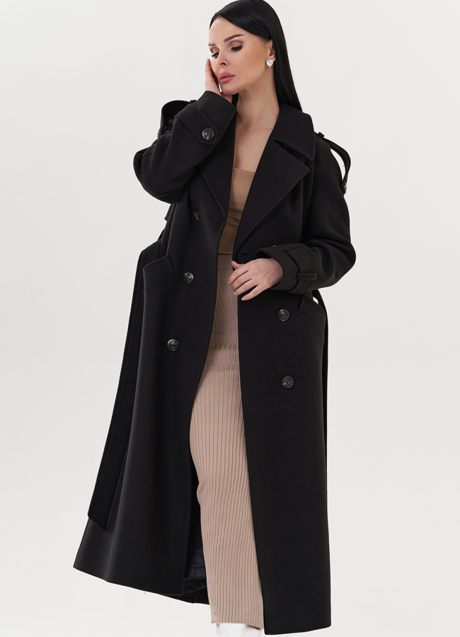 Женское двубортное пальто в черном цвете модель № 26241 универмаг малина