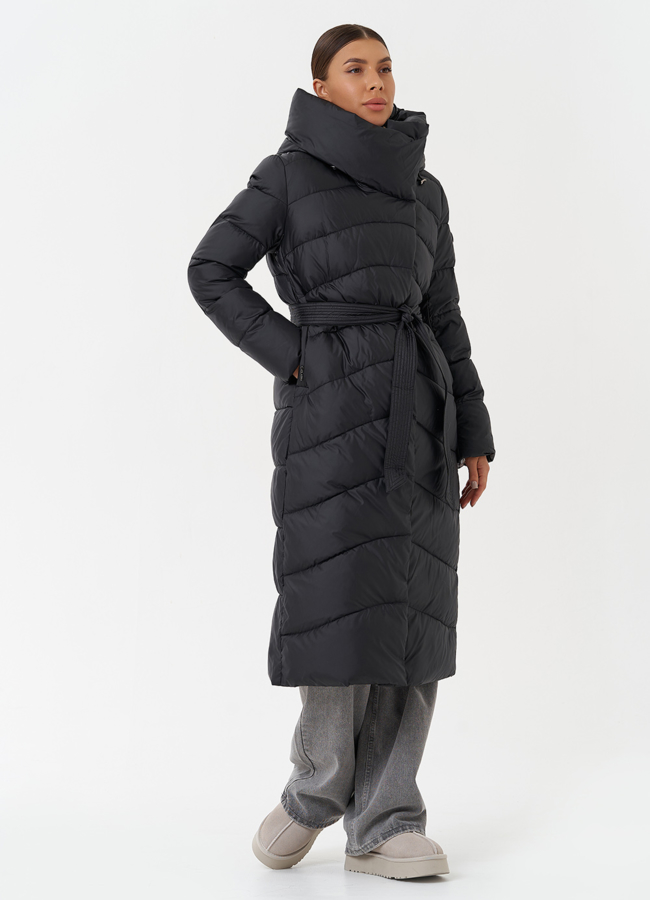 Женский пуховик с поясом модель № 28496 в рассрочку