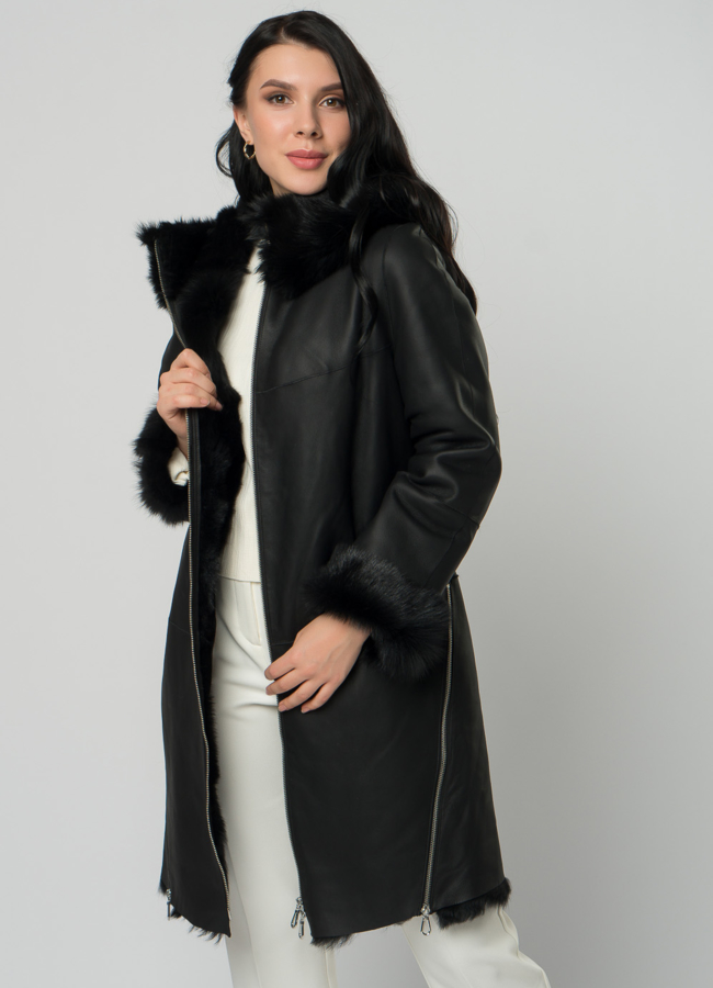 Дубленка натуральная с отделкой из тосканы модель № 22156 универмаг малина