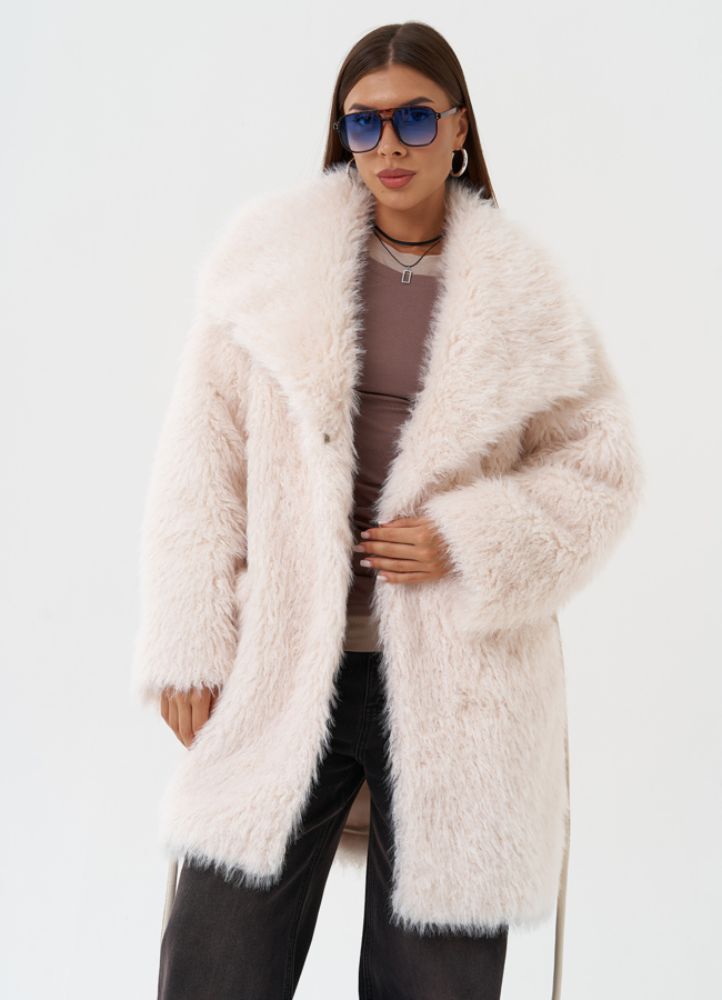 Шуба из эко меха под овчину модель № 28550 меха малина