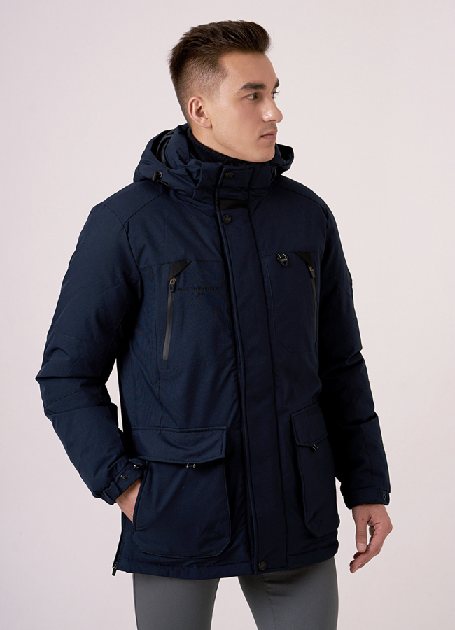 Мужская куртка со съемным капюшоном  модель № 538 меха малина