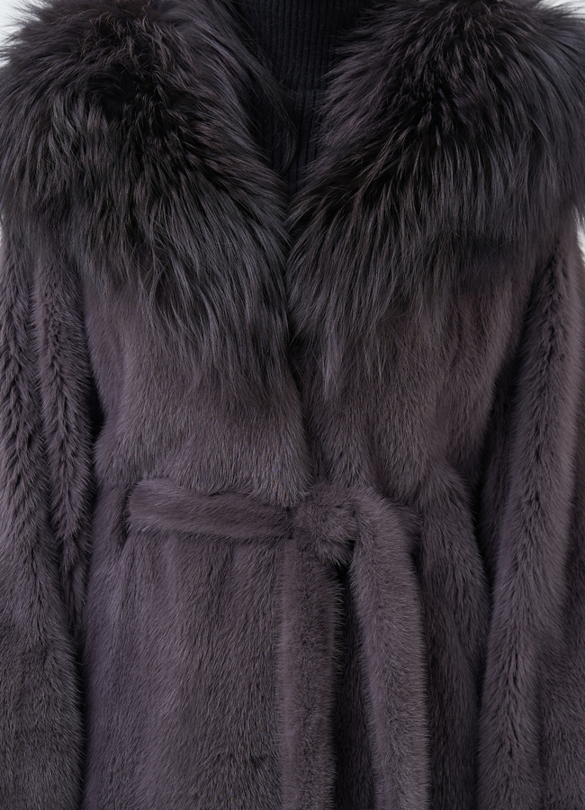 Шуба -кимоно из норки с поясом модель № 26040 в рассрочку