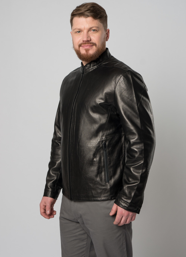 Куртка кожаная черного цвета на молнии модель № W9099 универмаг малина