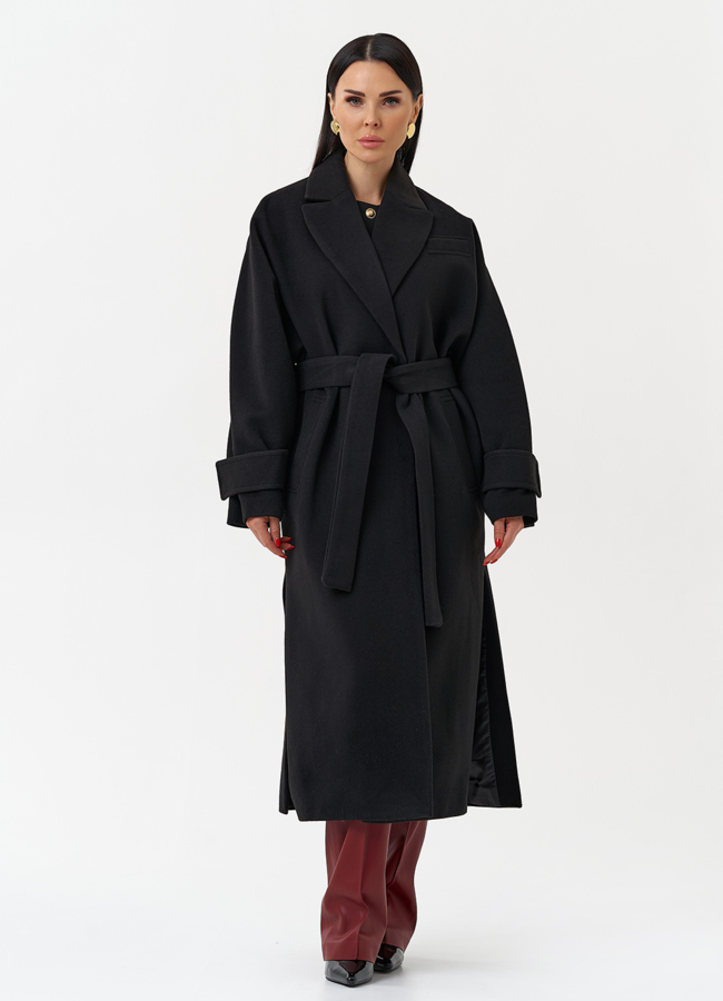 Длинное женское пальто с английским воротником модель № 30202 меха малина