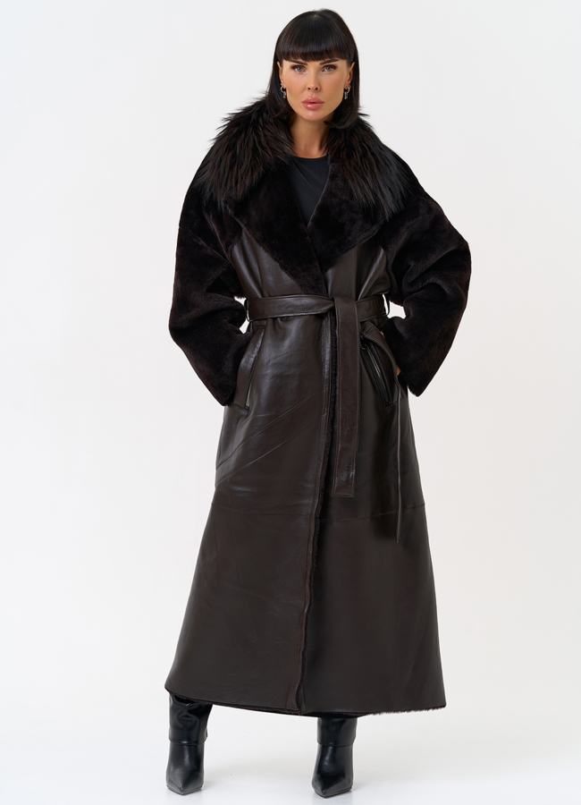 Женская натуральная дубленка с воротником из меха лисы модель № 31609 в кредит Женская натуральная дубленка с воротником из меха лисы модель № 31609 в кредит