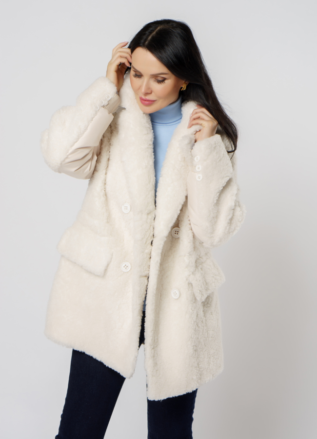 Куртка с эко мехом белого цвета модель № 21556 универмаг малина