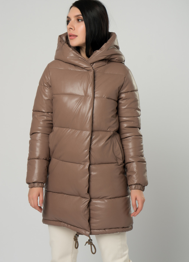 Пуховик из эко кожи модель № 75374/1 универмаг малина