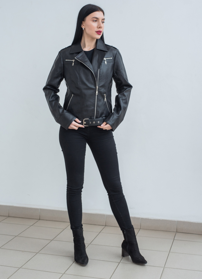 Куртка женская черного цвета из эко кожи модель № 22867 универмаг малина