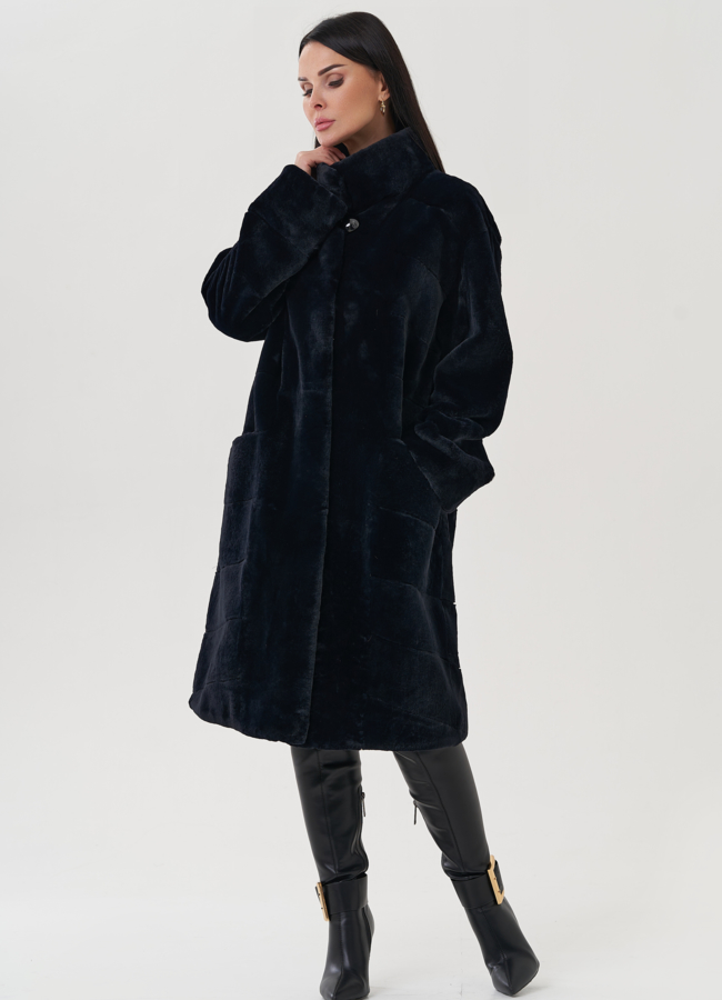 фото Шуба из меха кролика черного цвета модель № 25331