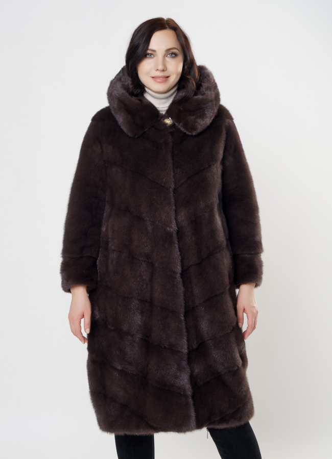 Длинная норковая шуба с капюшоном модель № S-1005 универмаг малина