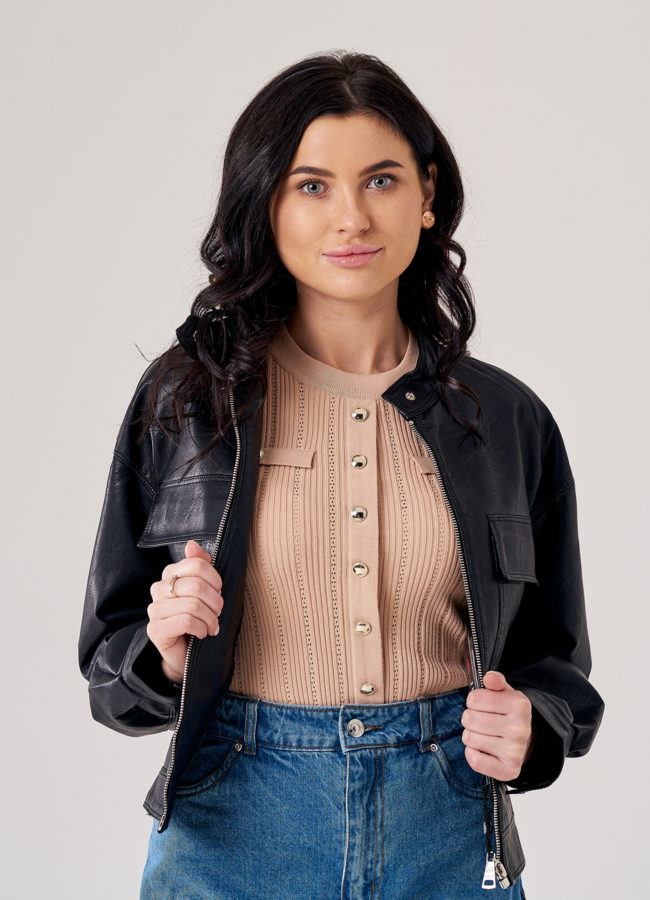 Женская куртка из эко кожи черного цвета модель № 20748 универмаг малина