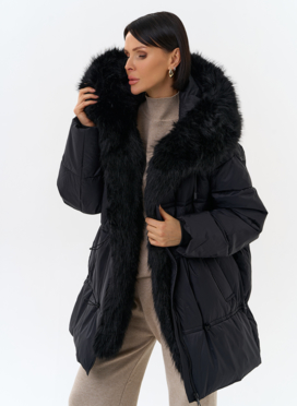 Женский пуховик с отделкой из искусственного меха