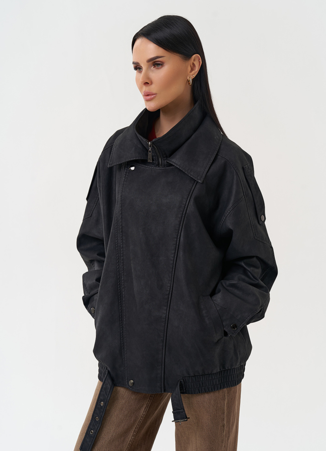 Женская куртка бомбер из эко кожи с воротником стойкой модель № 30419 в рассрочку Женская куртка бомбер из эко кожи с воротником стойкой модель № 30419 в рассрочку