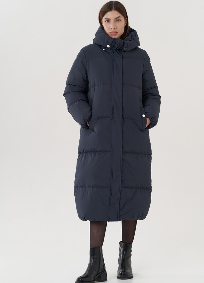 Женский пуховик с капюшоном  модель № 25086 меха малина