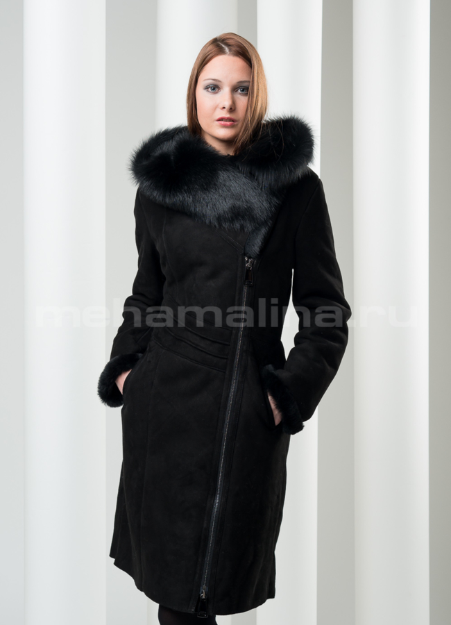 Дубленка с капюшоном на молнии модель № D-84 в кредит