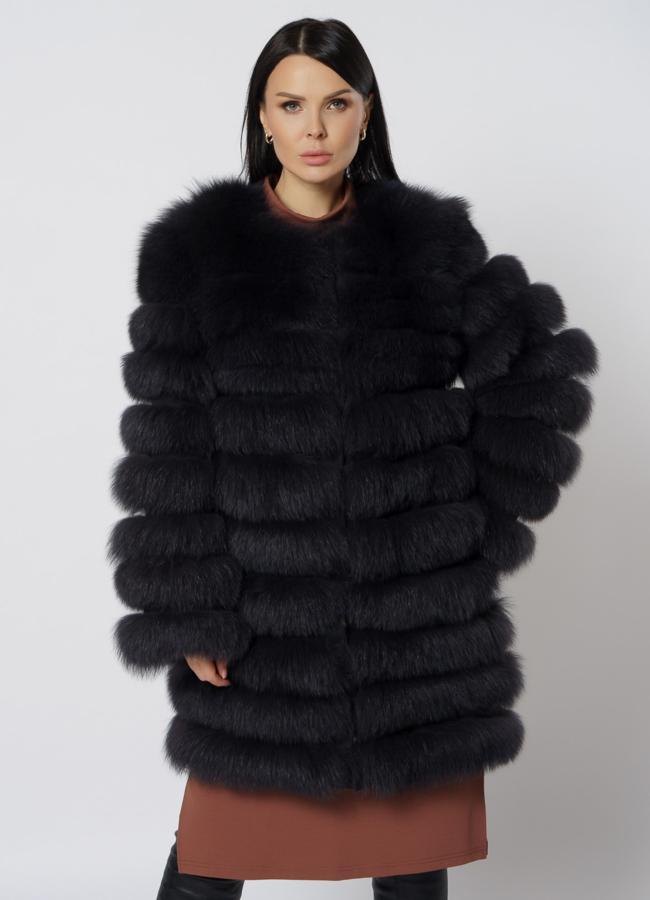 Шуба из песца в цвете графит модель № 11879 меха малина