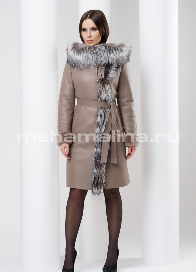 Дубленка с капюшоном модель № D-155 в рассрочку