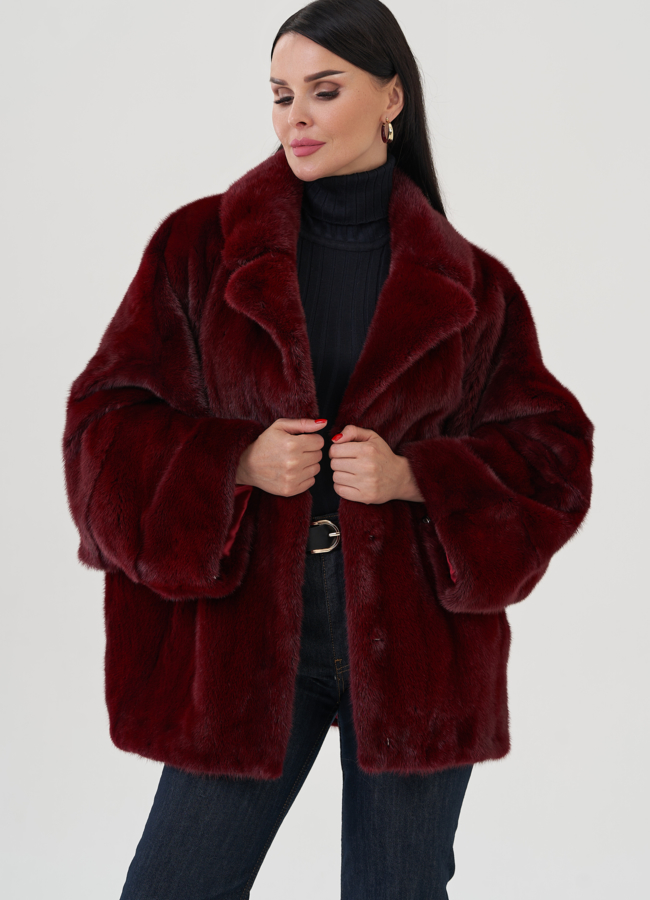 Куртка из норки с английским воротником модель № 24718 меха малина