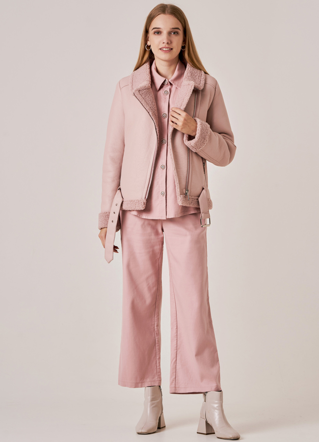 Дубленка пилот розового цвета модель № 18811-5 меха малина