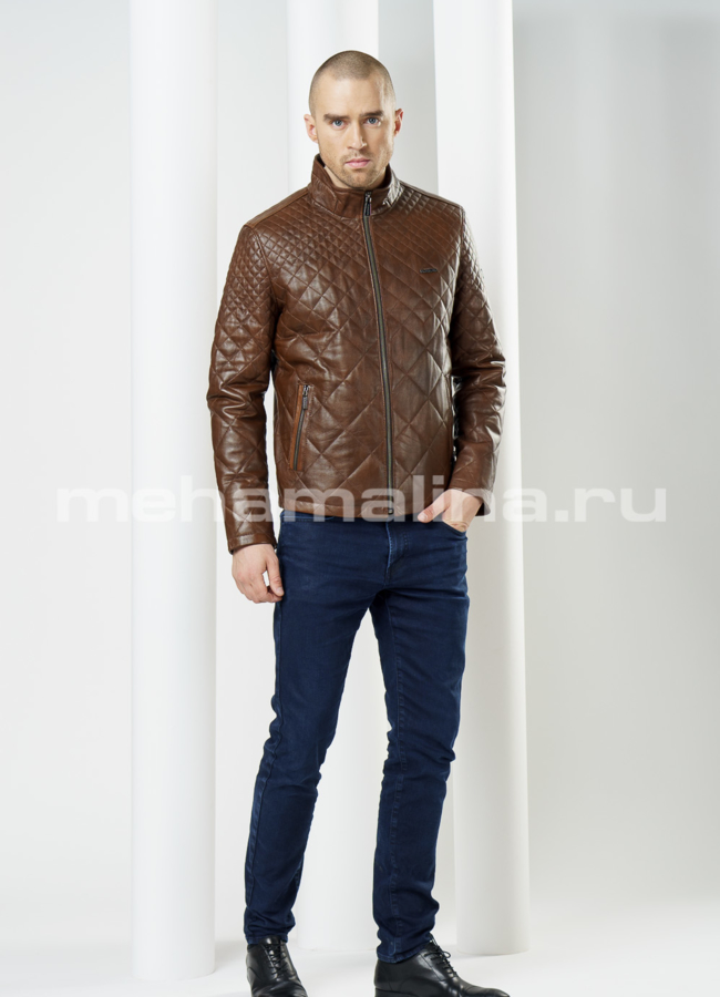 Куртка кожаная, цвет коричневый модель № KP-93 меха малина