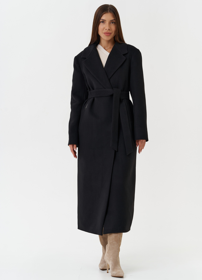 Женское длинное пальто с английским воротником модель № 28088 меха малина