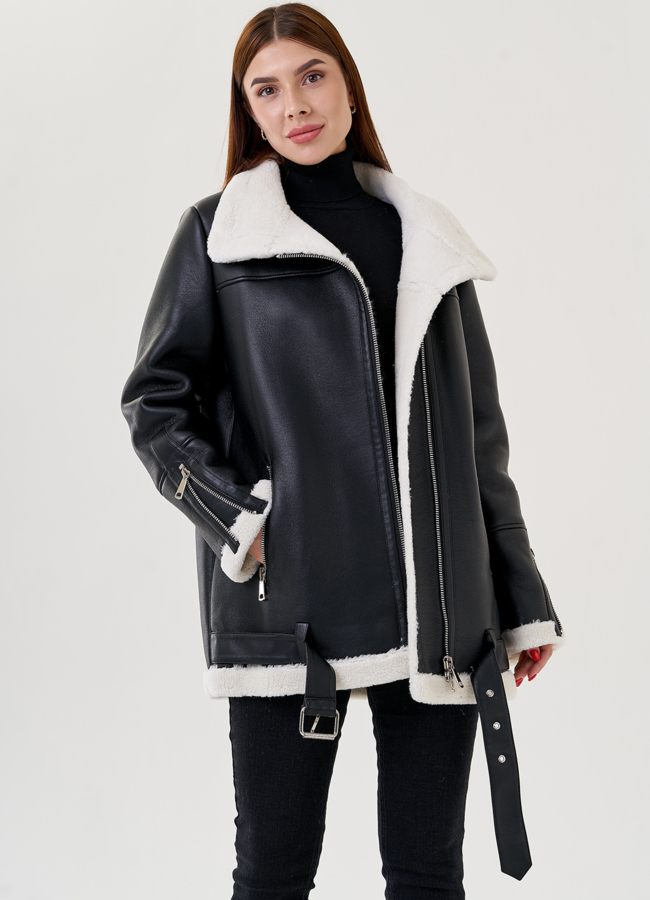 Женская дубленка - пилот из искусственного меха модель № 79307 универмаг малина