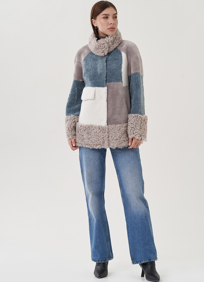 Куртка мультиколор из овечьей шерсти модель № 25415 в кредит