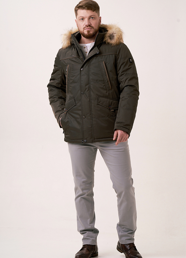 фото Мужская куртка с отделкой из енота модель № 0746