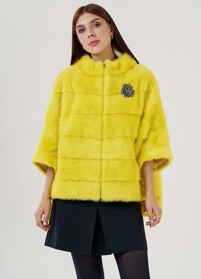 Курка из норки желтого цвета модель № 23112 меха малина Курка из норки желтого цвета модель № 23112 меха малина