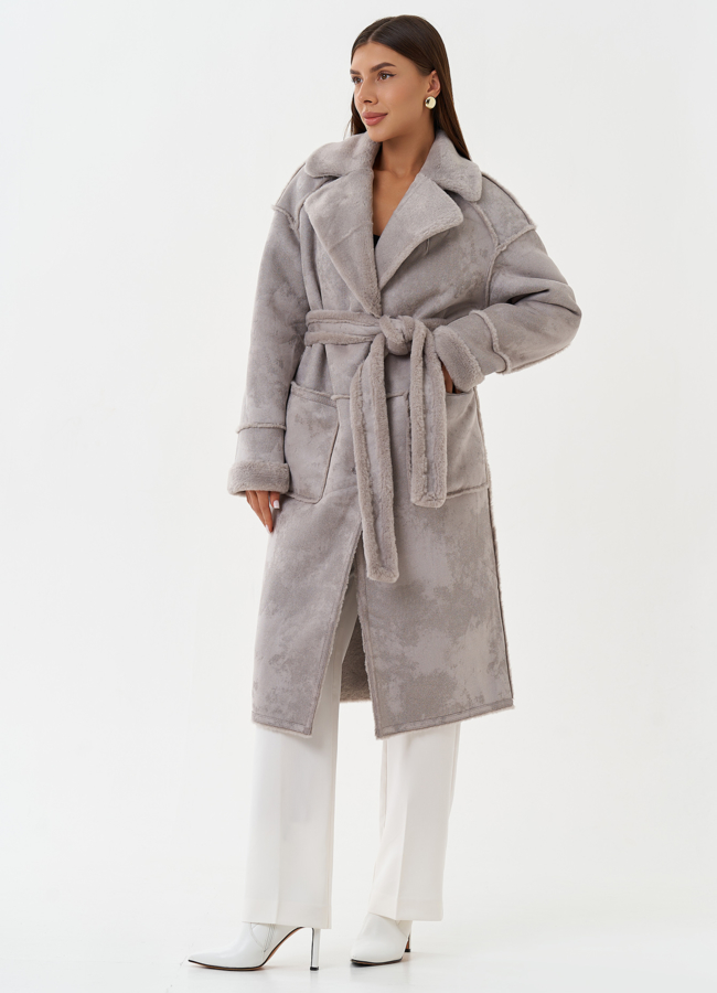 фото Двухсторонняя эко дубленка с английским воротником модель № 27774