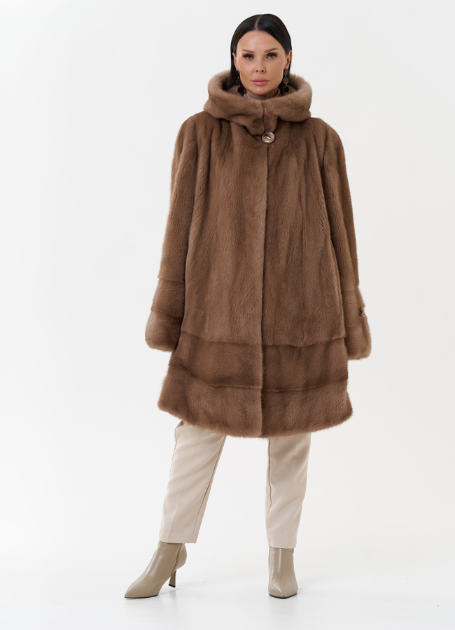Шуба из скандинавской норки с капюшоном модель № 27595 в кредит