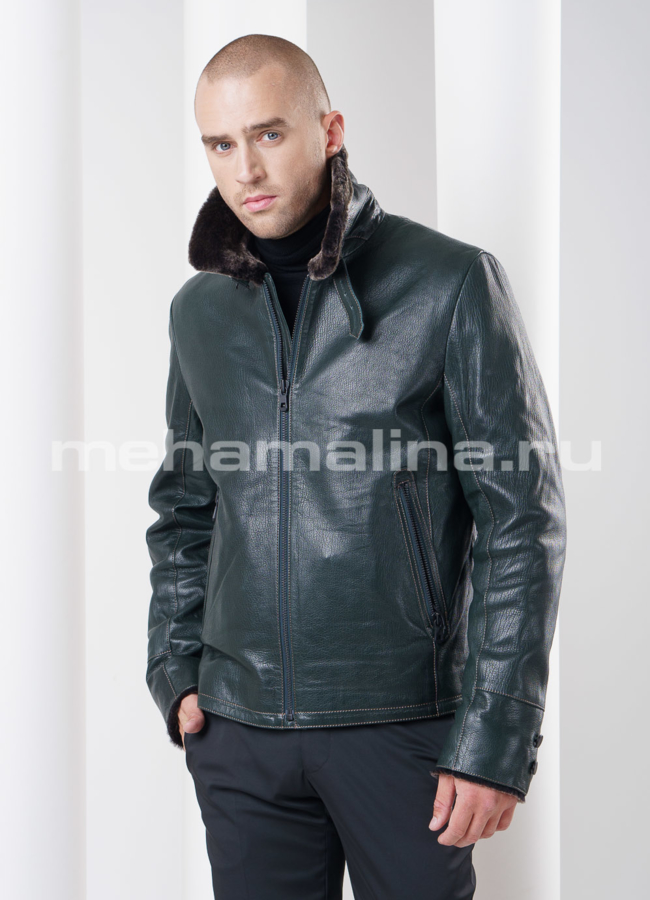 Мужская дубленка на молнии, цвет зеленый модель № DM-72 в кредит